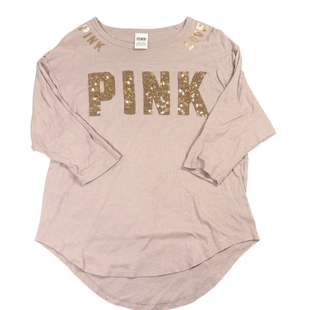 Victorias Secret PINK Sequin Logo Graphic T-Shirt Mauve Pink XS